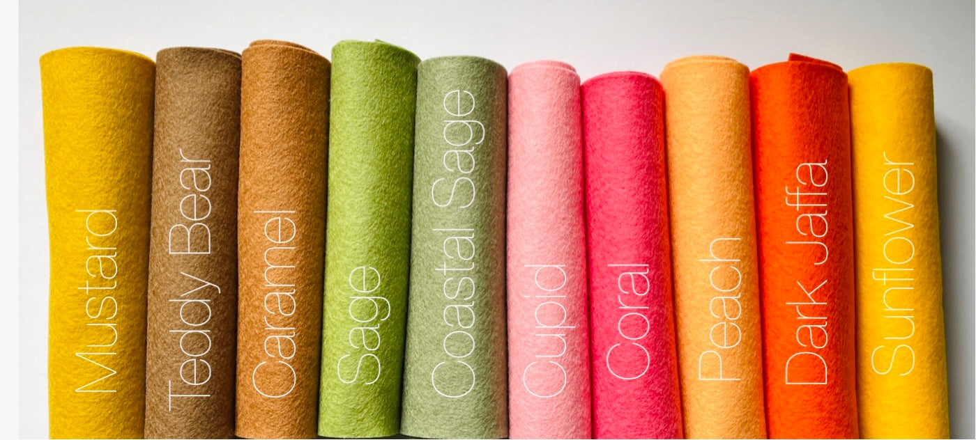 100% Wool Felt - Larger Colour Palette Packs - 10 x sheets 20 x 30cm - 15 colour options