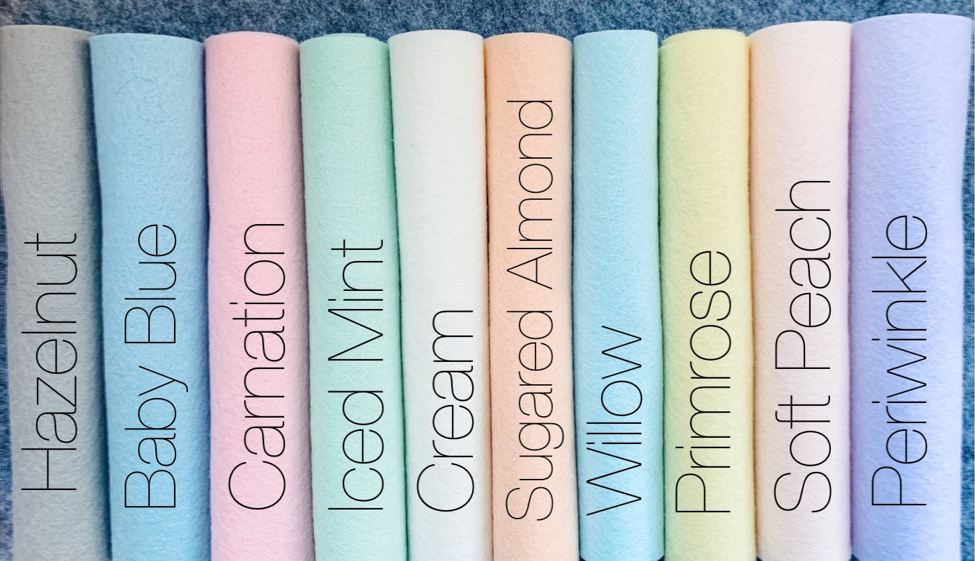 100% Wool Felt Baby Pastel Colour Palette Wool Felt Palette pack 10 sheets of wool felt 1.2mm thick heirloom quality
