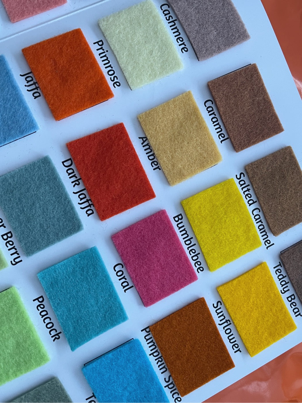 NEW Colour Chart for 100%  Wool Felt  -  Made to order so take a few days