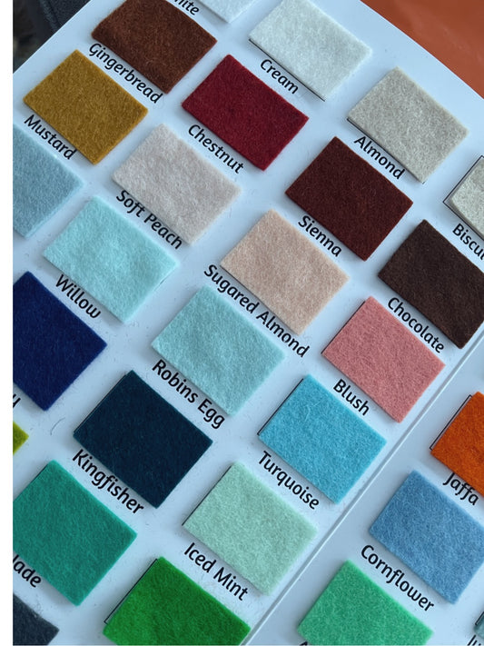 NEW Colour Chart for 100%  Wool Felt  -  Made to order so take a few days